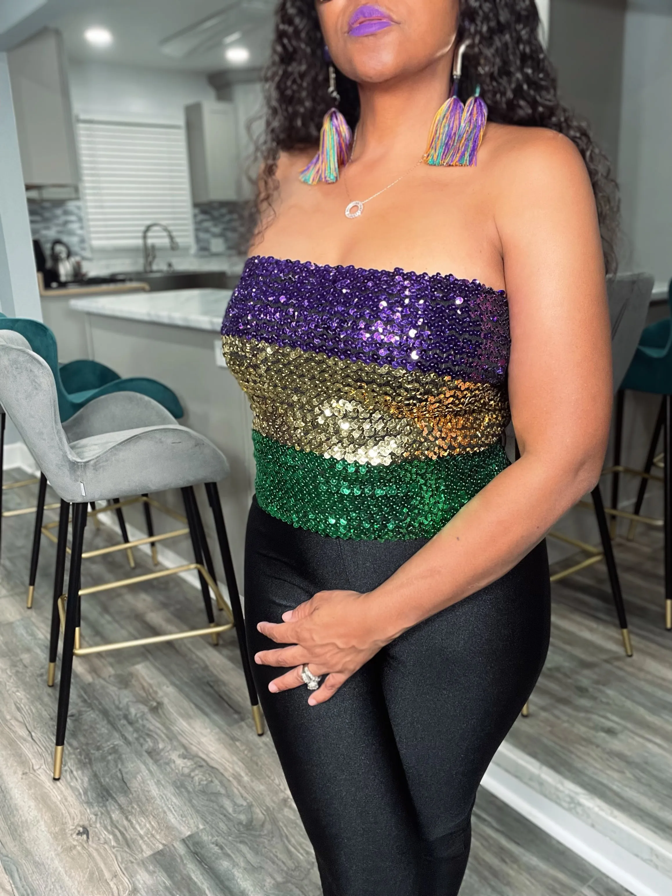 Sequin in the Mardi Gras Tube Top