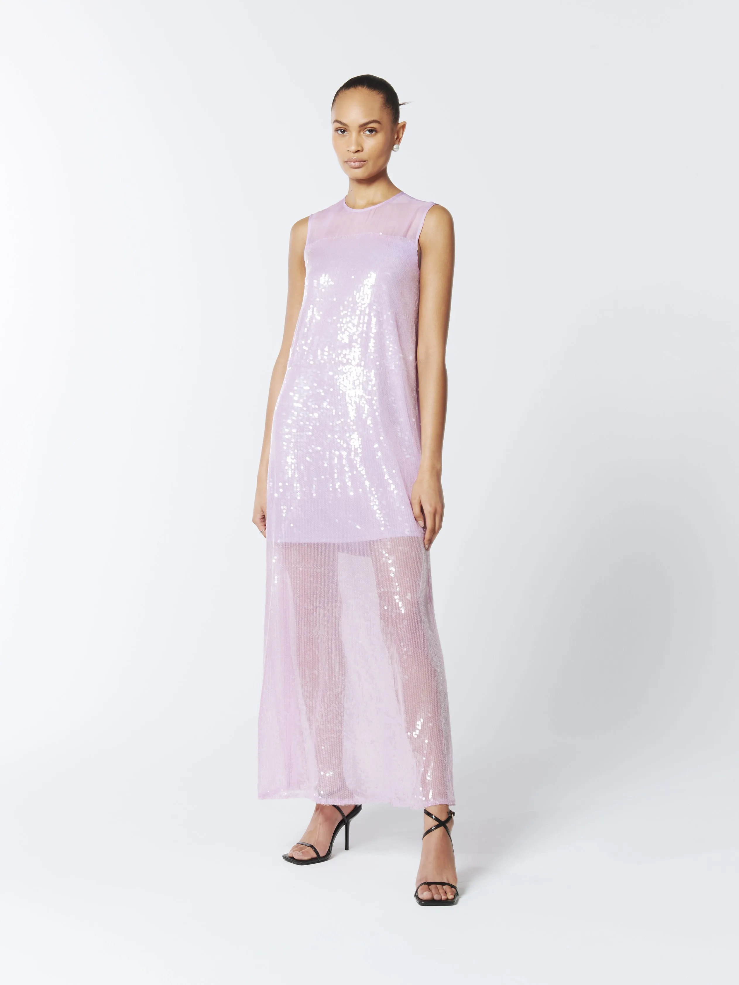 Sequined Sheer Gown in Wisteria Purple