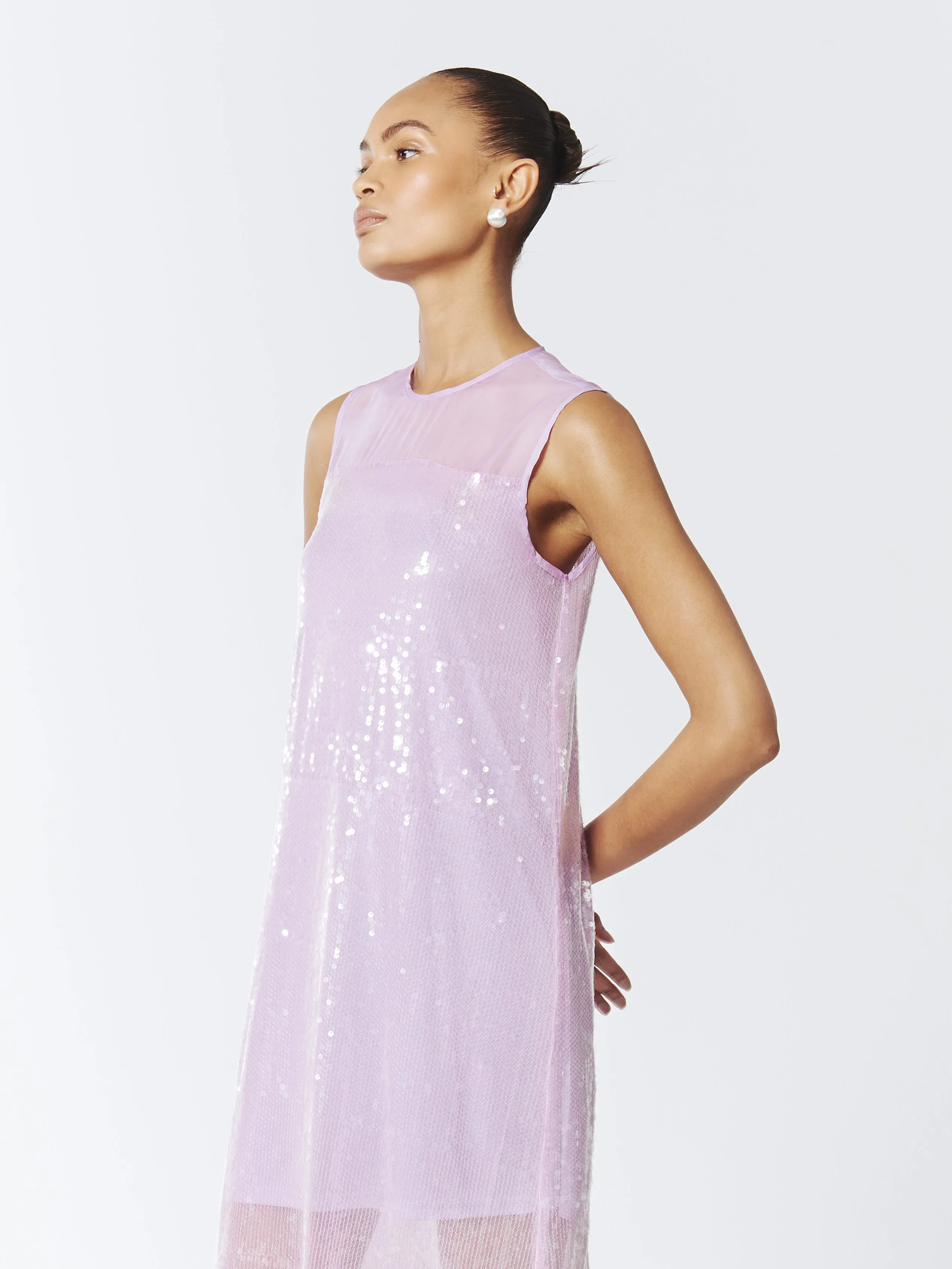 Sequined Sheer Gown in Wisteria Purple