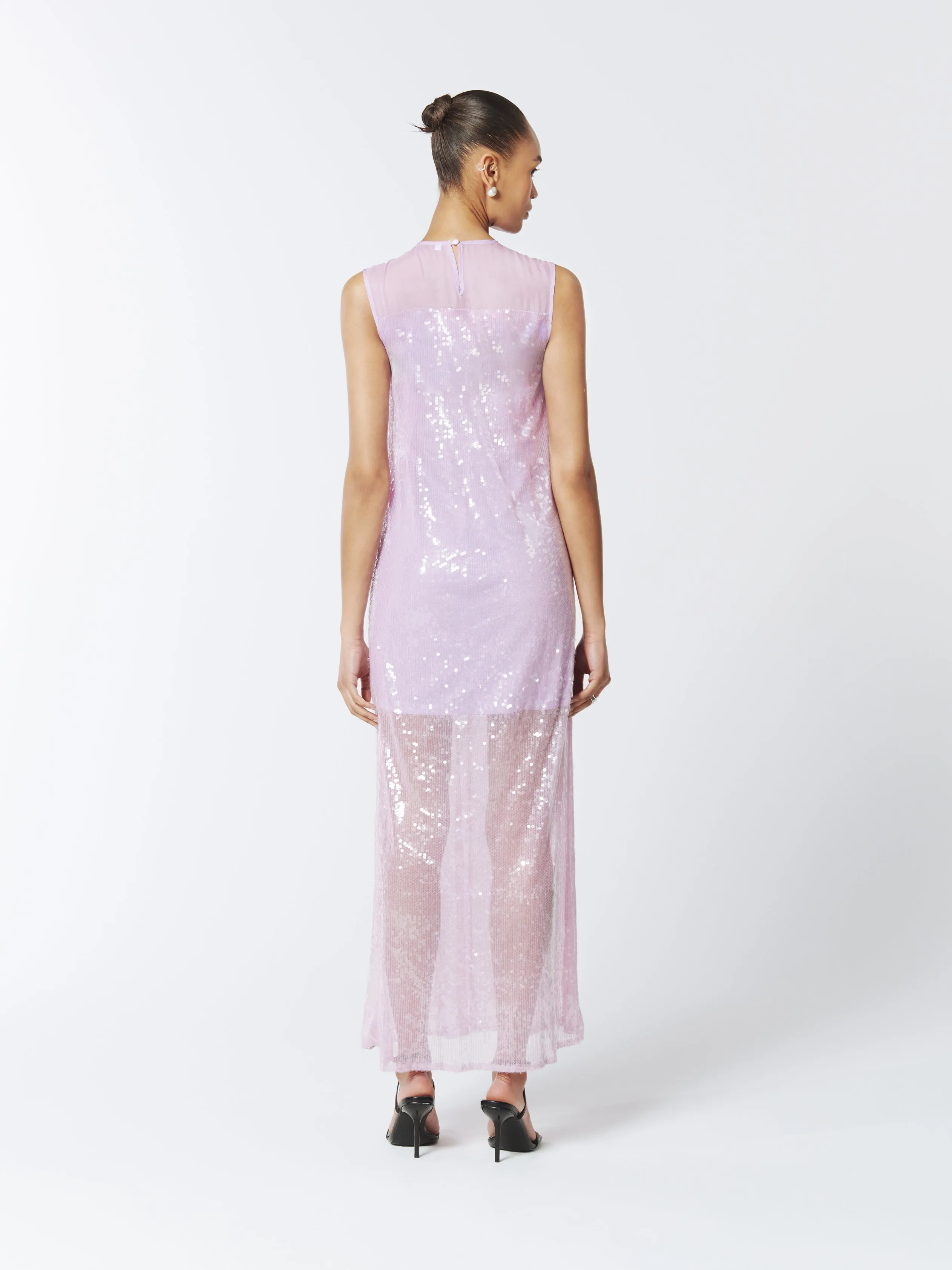 Sequined Sheer Gown in Wisteria Purple