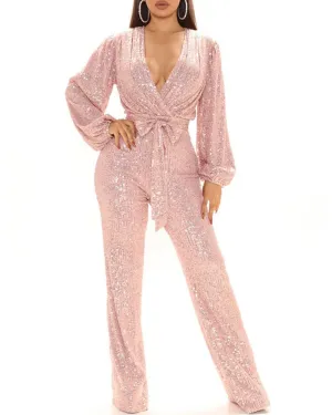 Sexy V-Neck Sequined Women Jumpsuit