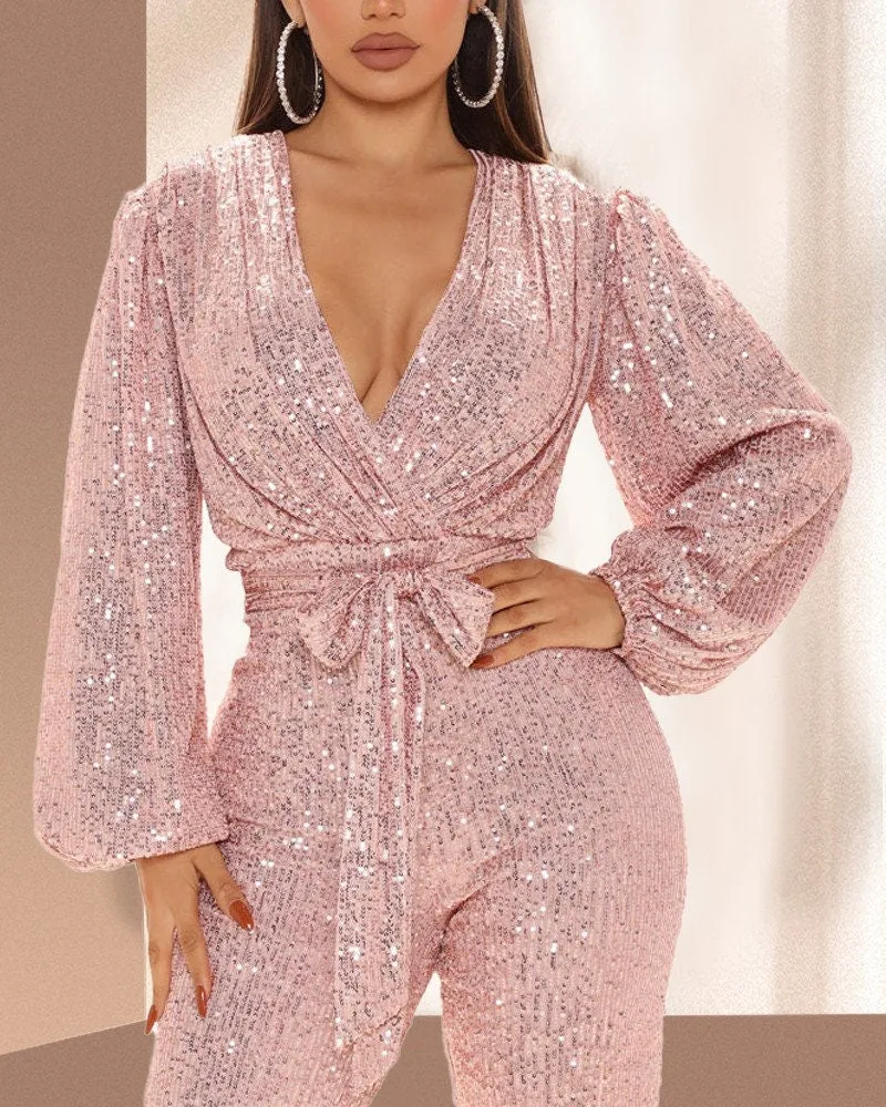 Sexy V-Neck Sequined Women Jumpsuit