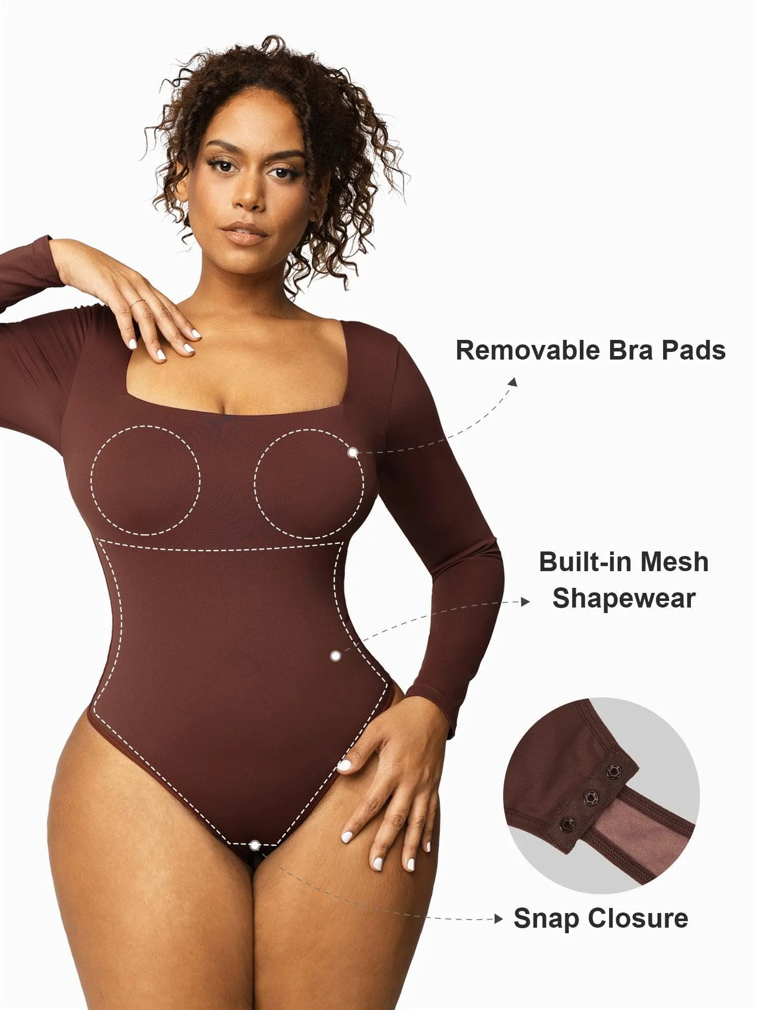 Shapewear Long Sleeve Square Neck Tummy Control Bodysuit