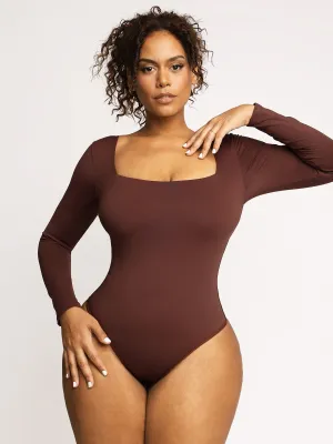 Shapewear Long Sleeve Square Neck Tummy Control Bodysuit