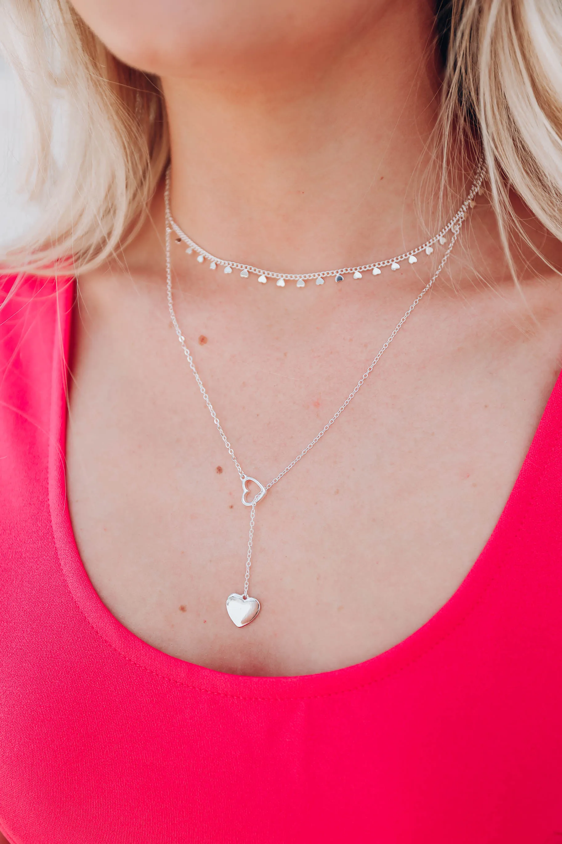 Shay Layered Heart Necklace - Silver