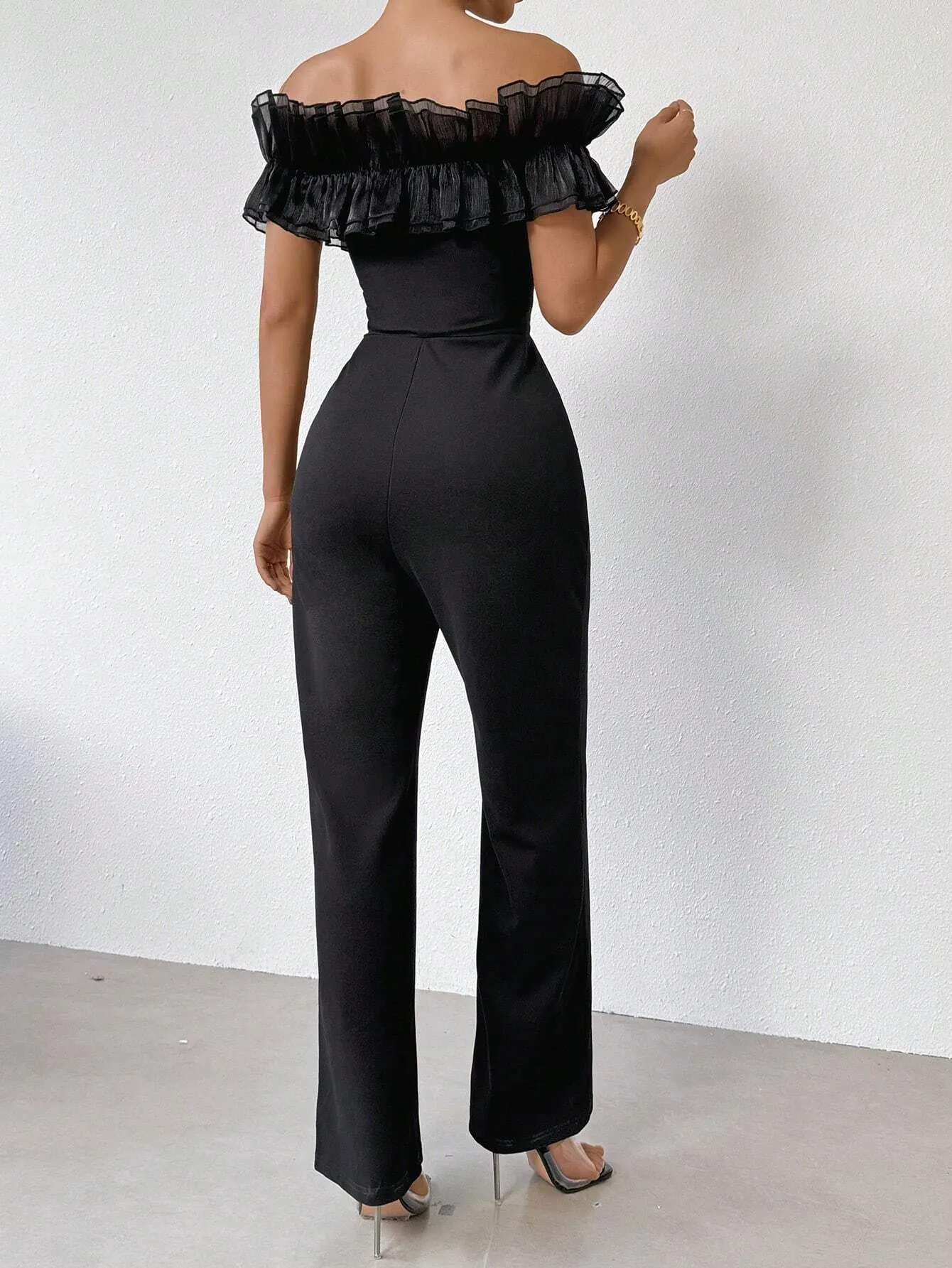 SHEIN Priv̩ Women's One Shoulder Ruffle Trim Jumpsuit