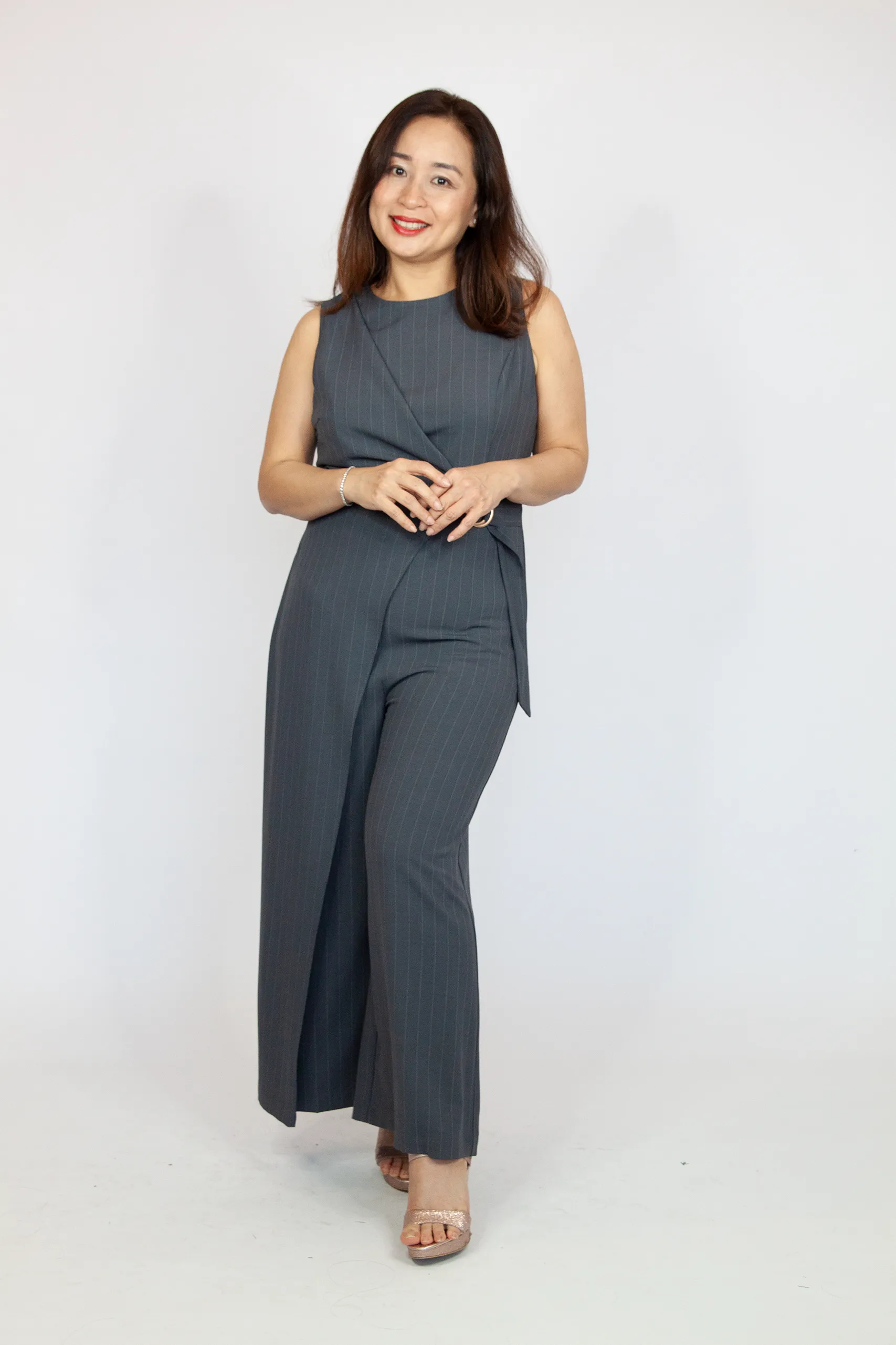 Side Overlap Belted Jumpsuit