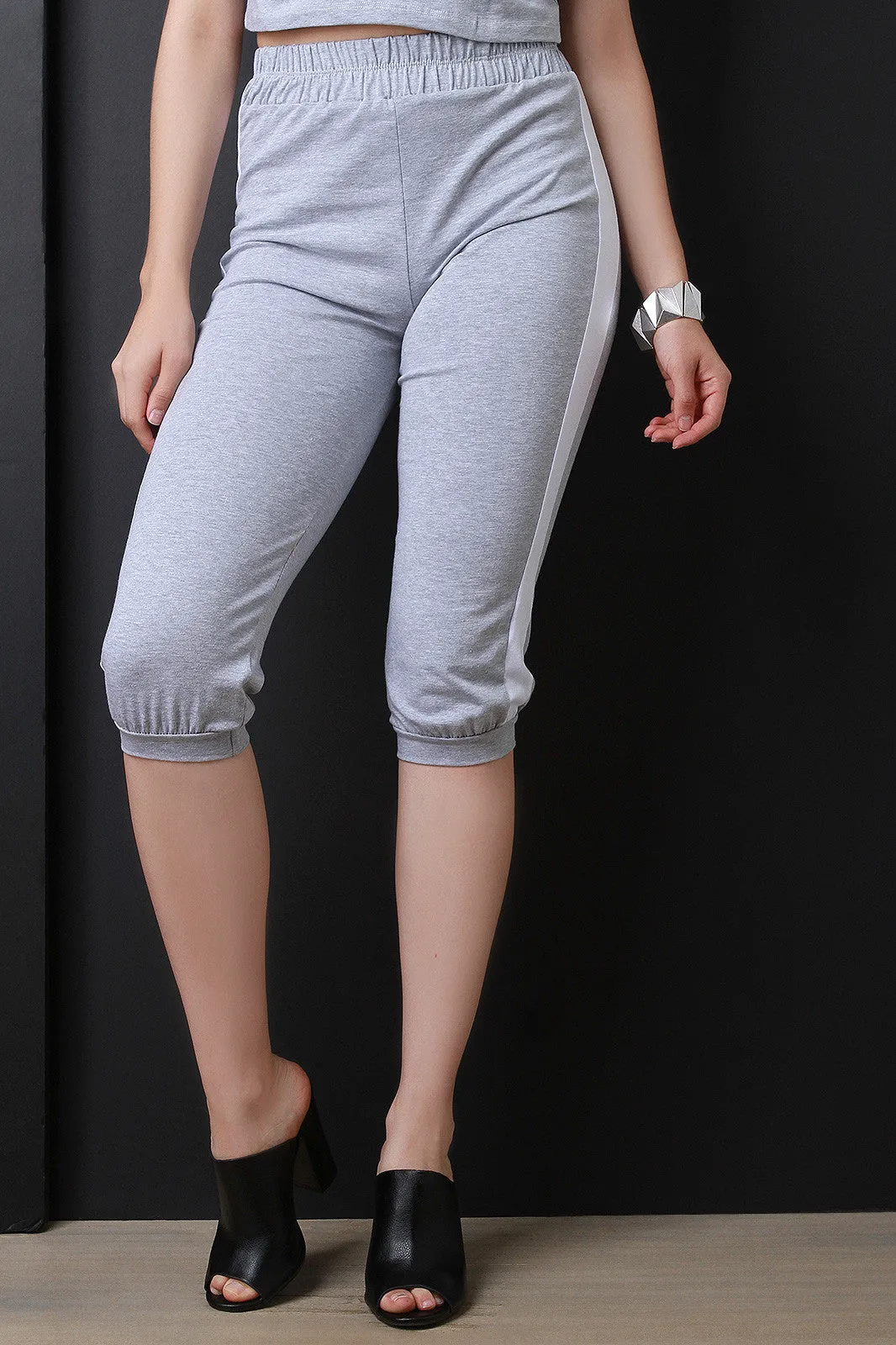 Side Stripe Knit Capri Jogger Pants