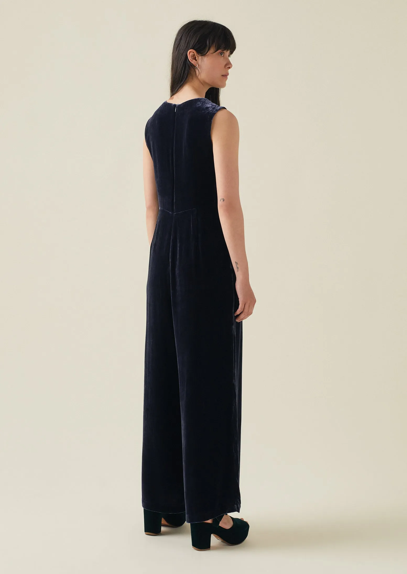 Silk Velvet Wide Leg Jumpsuit | Obsidian