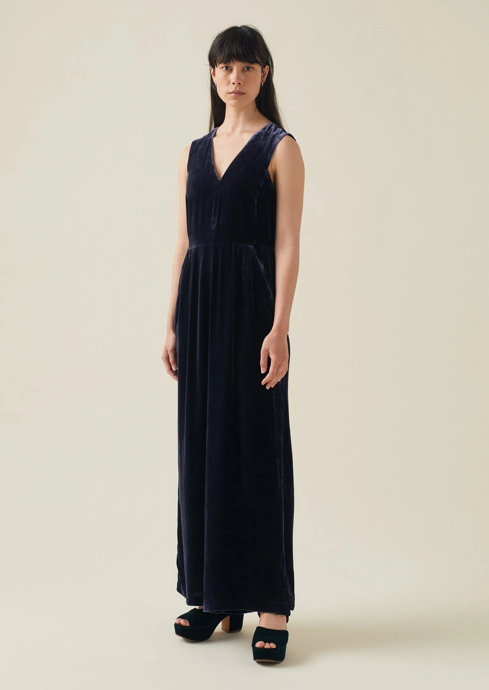 Silk Velvet Wide Leg Jumpsuit | Obsidian