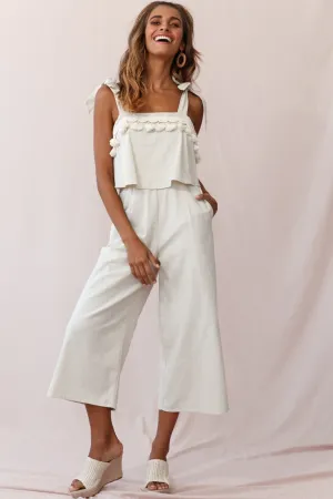 Sirocco Tassel Trim Tied Shoulder Midi Jumpsuit Natural