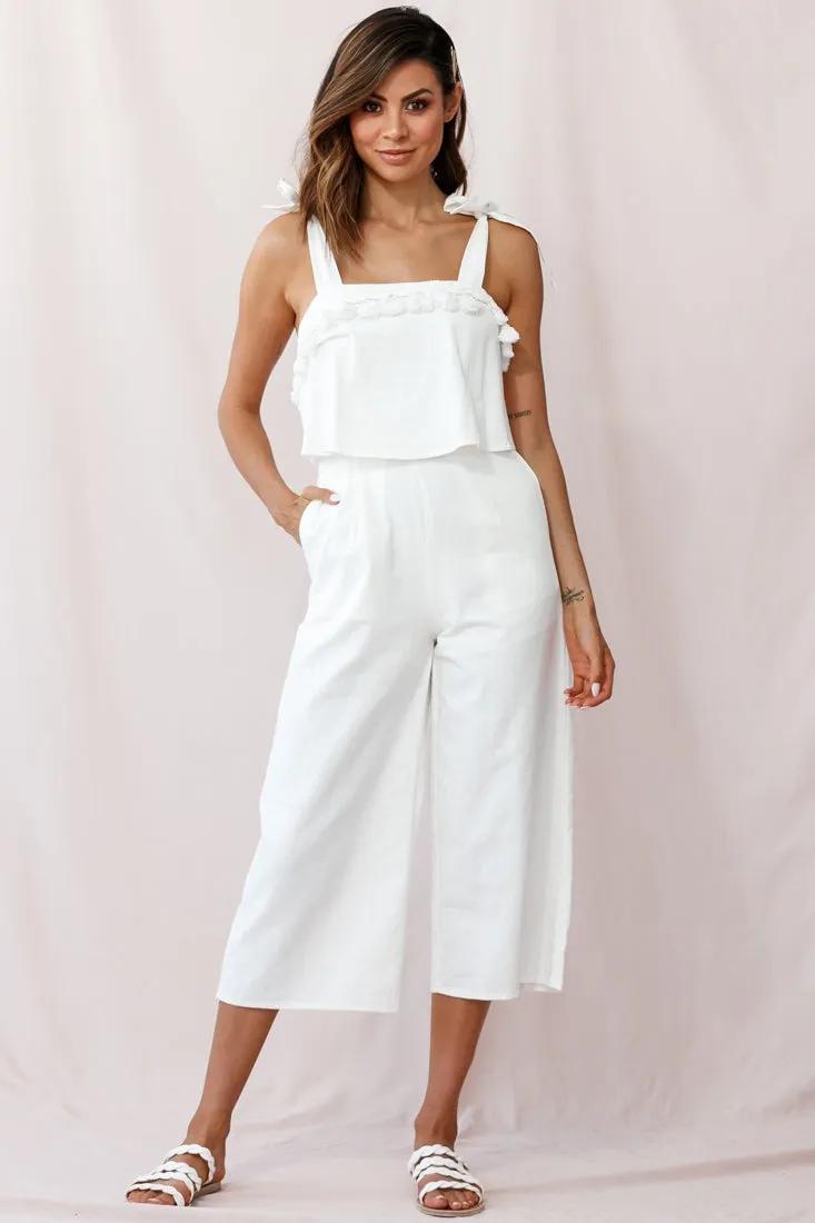 Sirocco Tassel Trim Tied Shoulder Midi Jumpsuit White