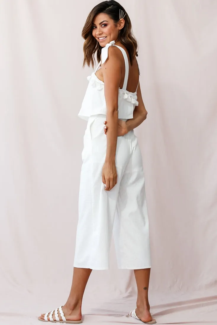 Sirocco Tassel Trim Tied Shoulder Midi Jumpsuit White