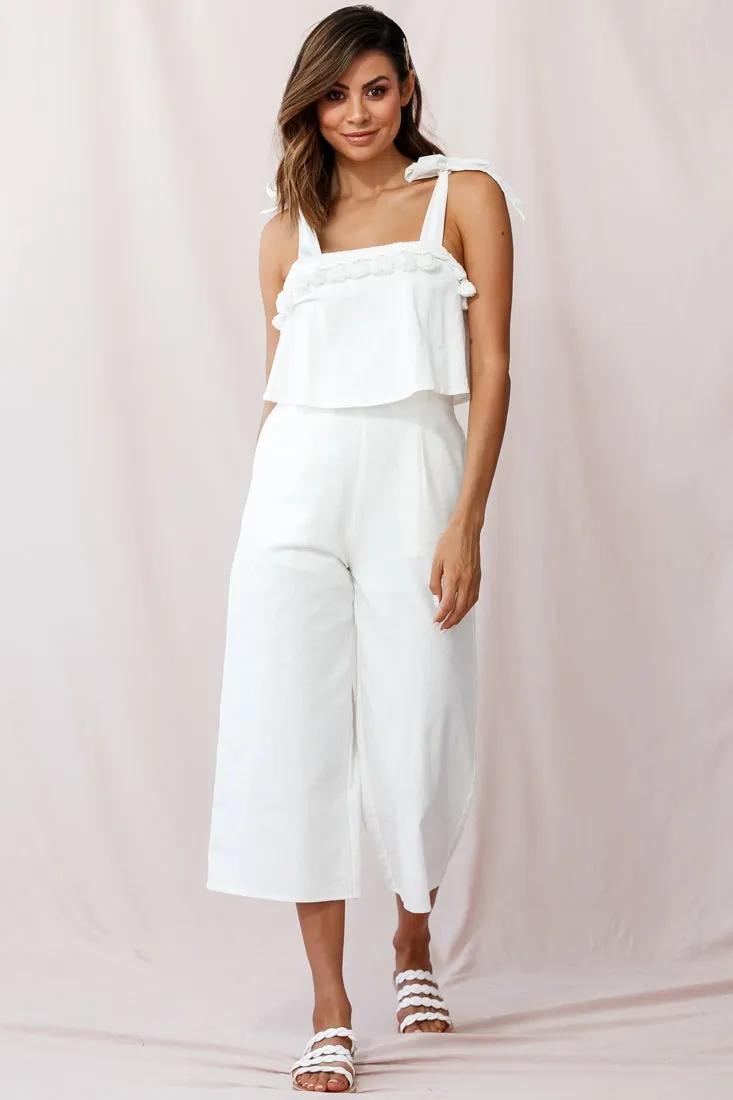 Sirocco Tassel Trim Tied Shoulder Midi Jumpsuit White