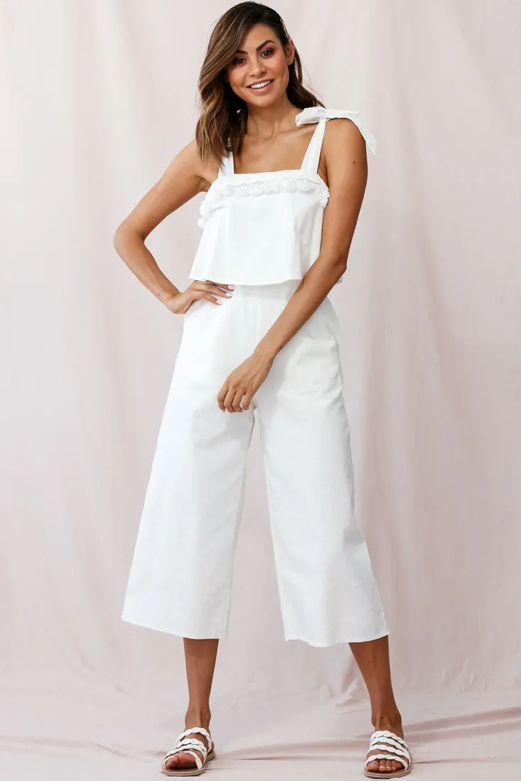 Sirocco Tassel Trim Tied Shoulder Midi Jumpsuit White