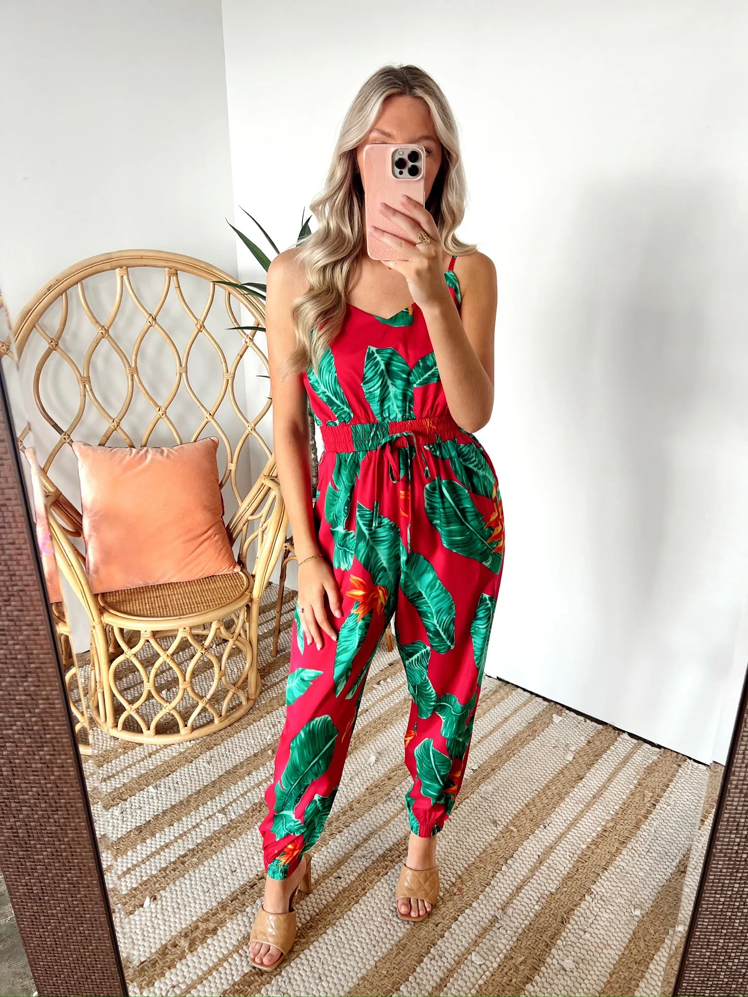 SIZE LARGE TROPIC GLAM PRINTED JUMPSUIT