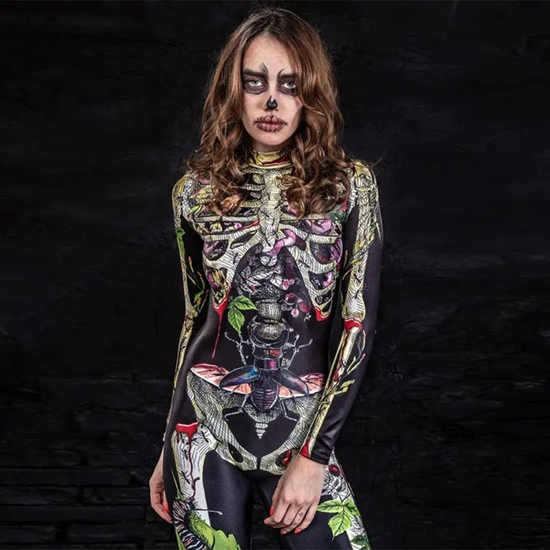 Skeleton Tight Jumpsuit for a Spooky Halloween Costume Body