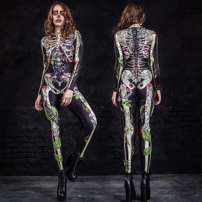 Skeleton Tight Jumpsuit for a Spooky Halloween Costume Body