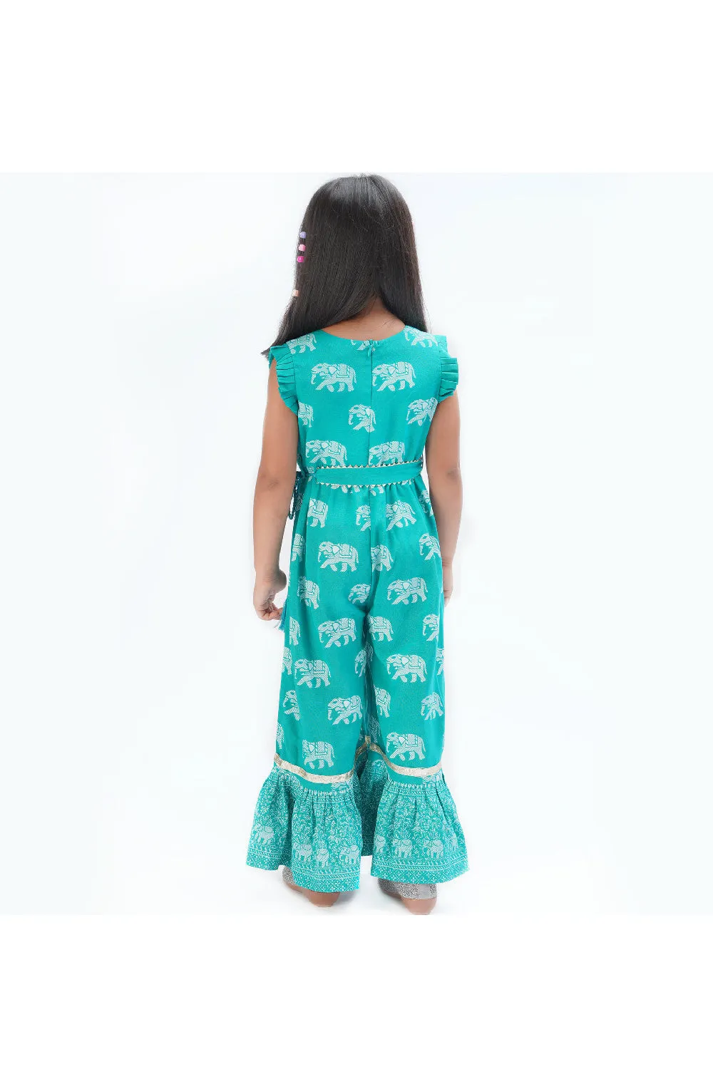 Sky Blue Elephant Printed Sleeveless Jumpsuit