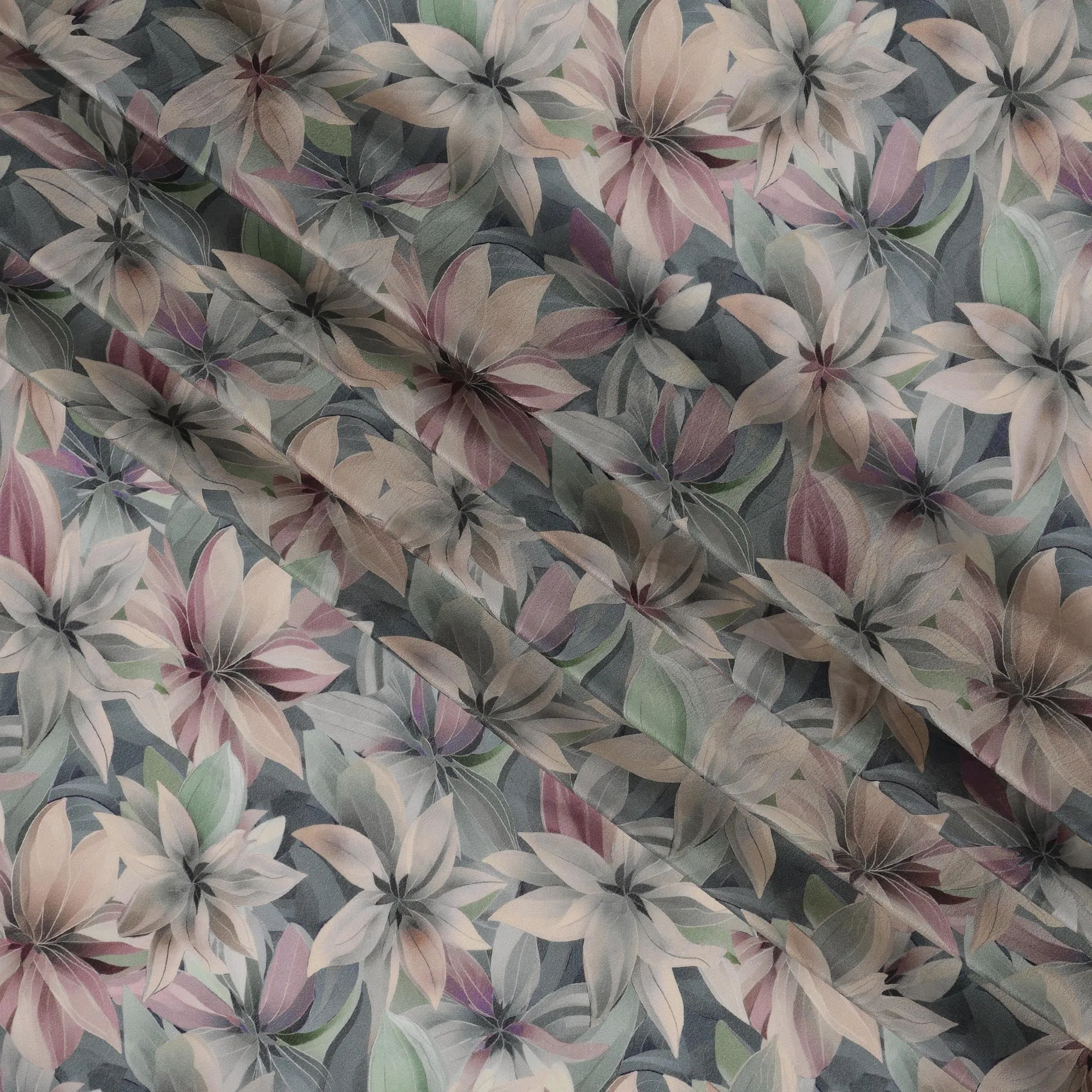 Slate Blue Viscose Digital Printed Fabric with Large Floral Design, 110 cm Width-D21319