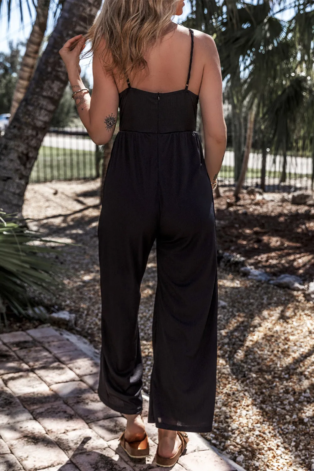 Sleeveless V-Neck Wide Leg Jumpsuit