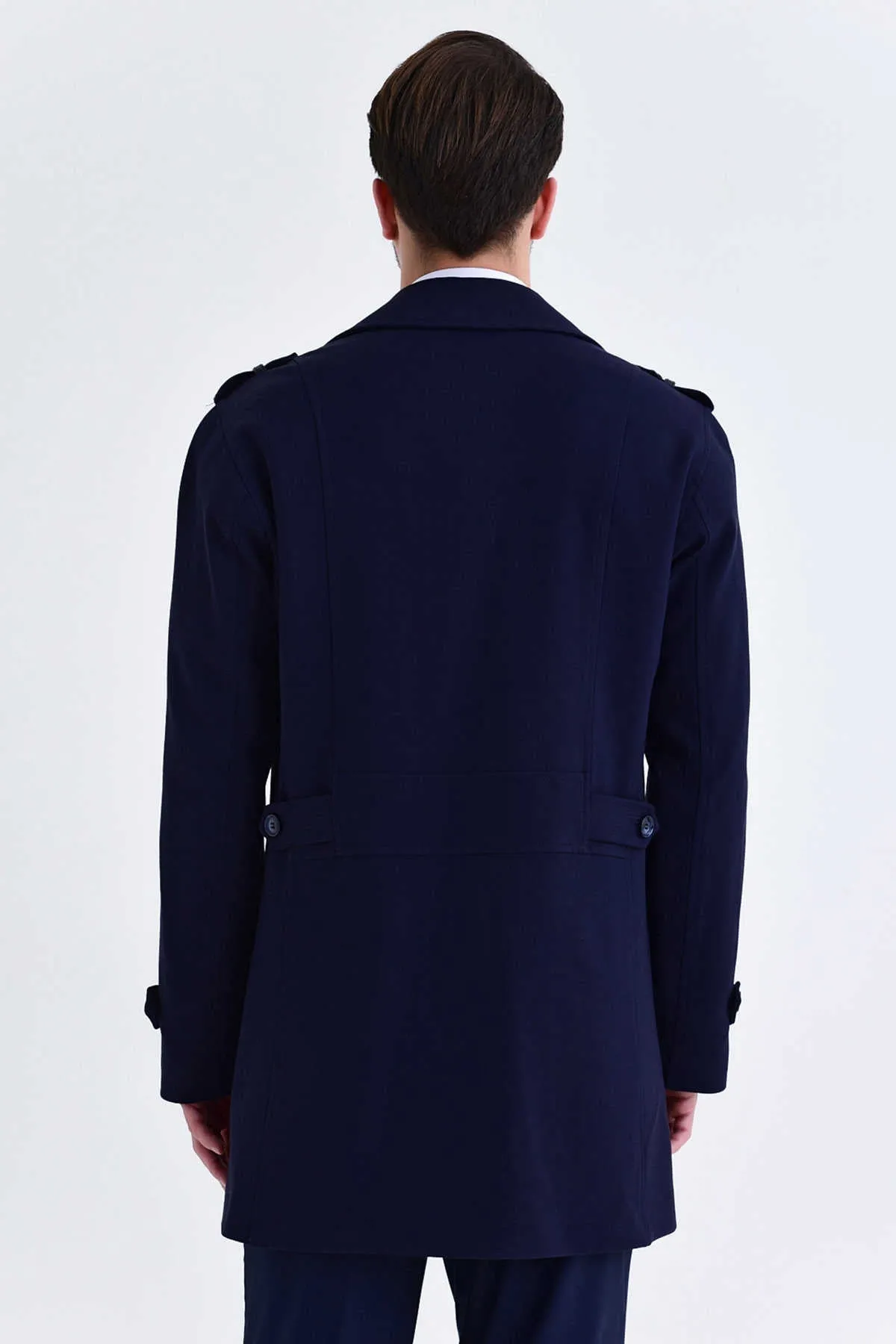 Slim Fit Notch Lapel Versus Wool Navy Long Coat, Navy