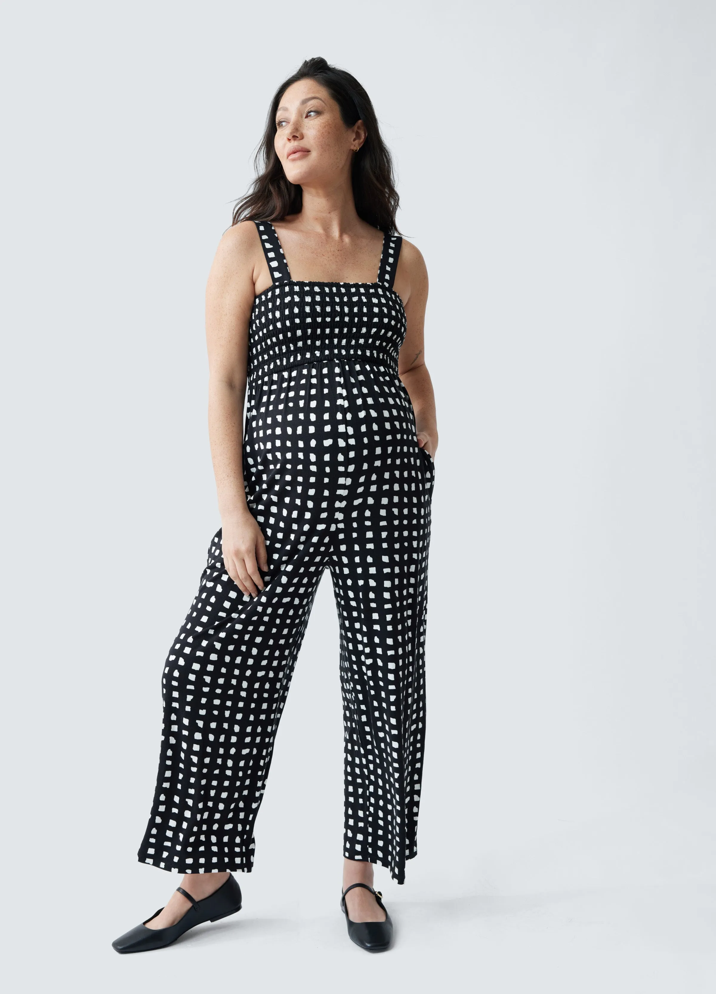 Smocked Bodice Maternity Jumpsuit