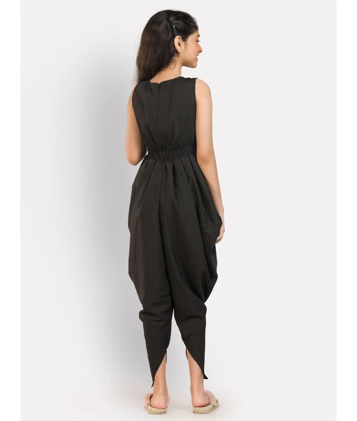 Solid Elasticated Dhoti Jumpsuit for Girls