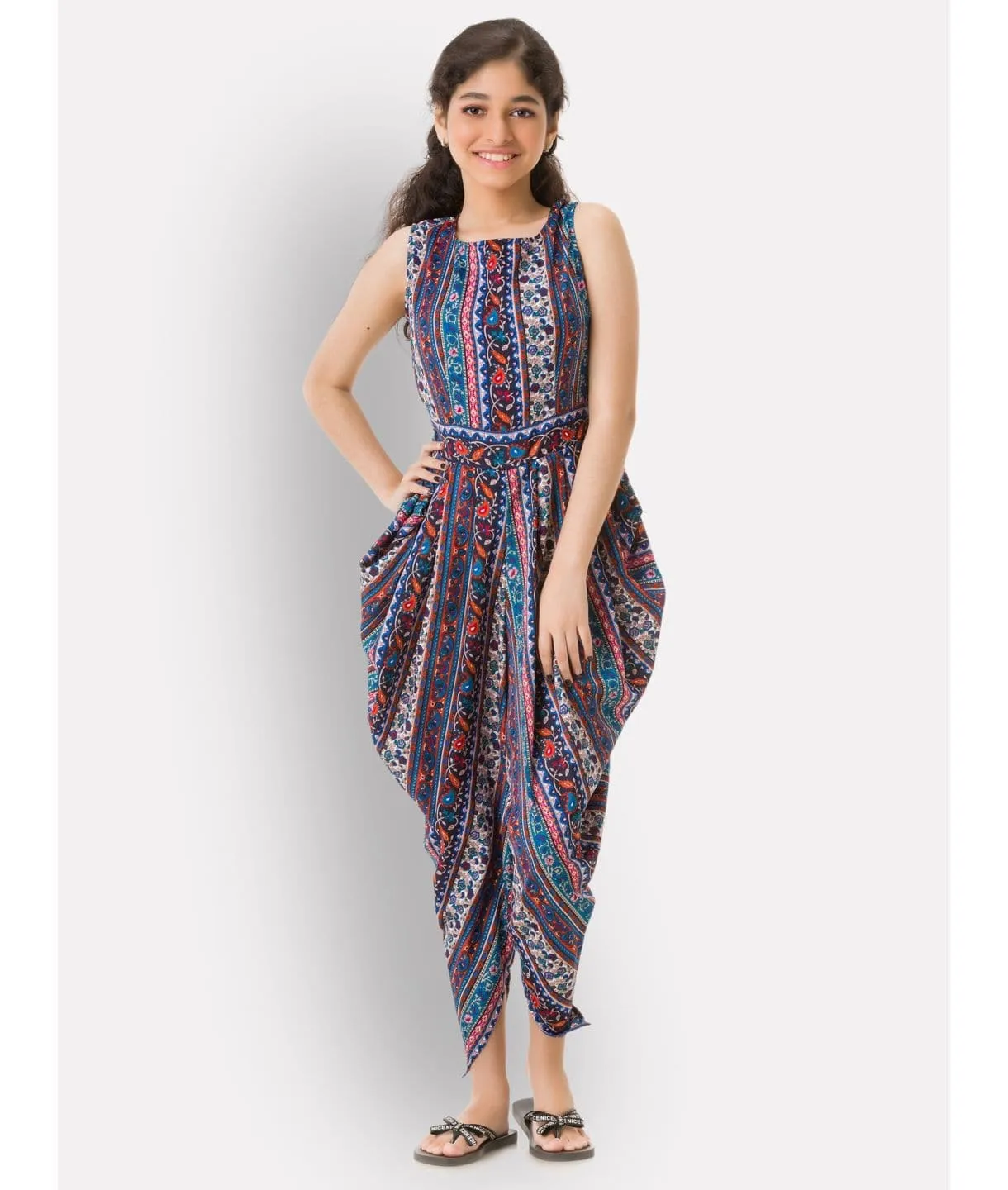 Solid Elasticated Dhoti Jumpsuit for Girls