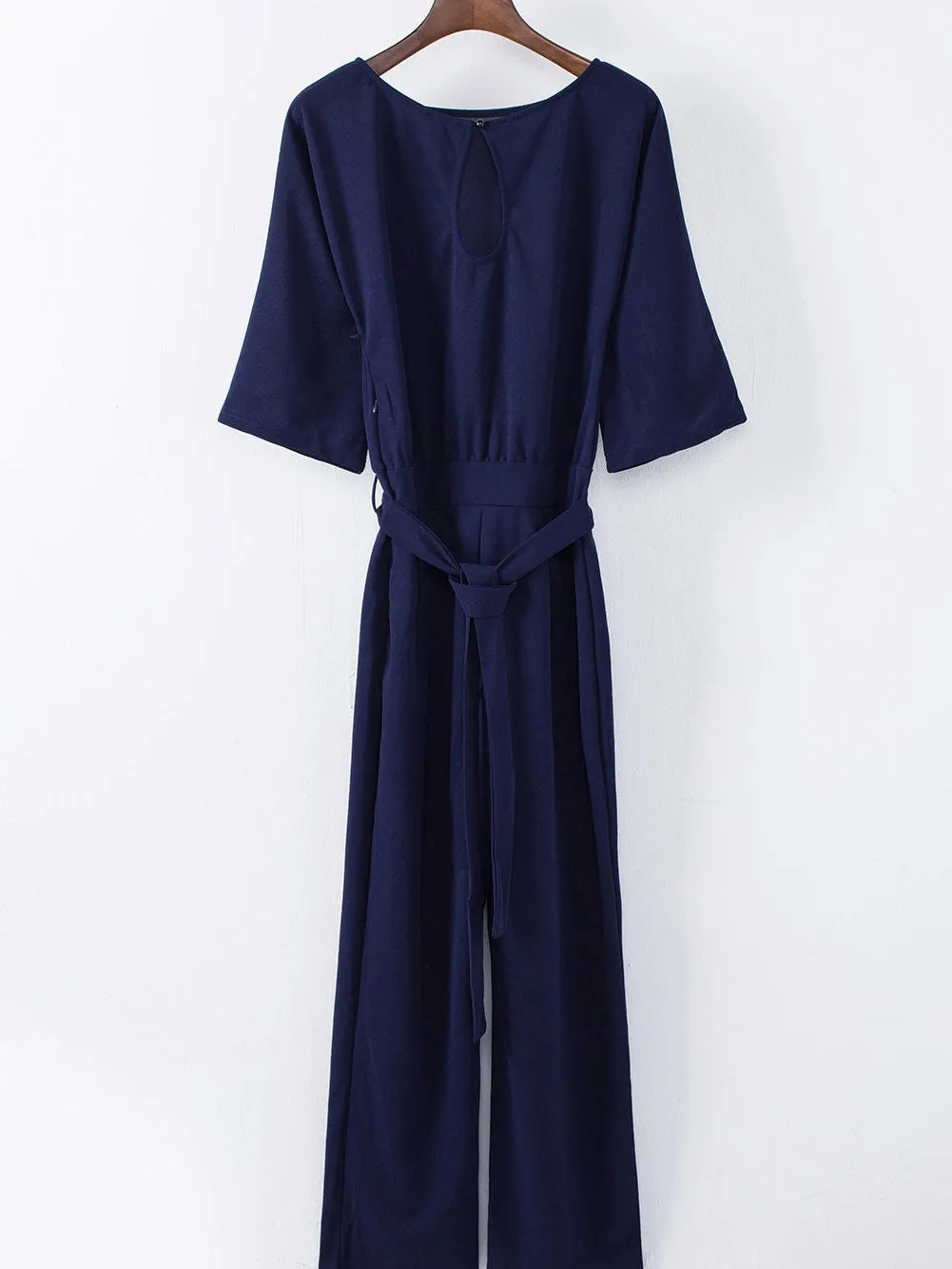 Solid High-necked Long-sleeved Casual Jumpsuit