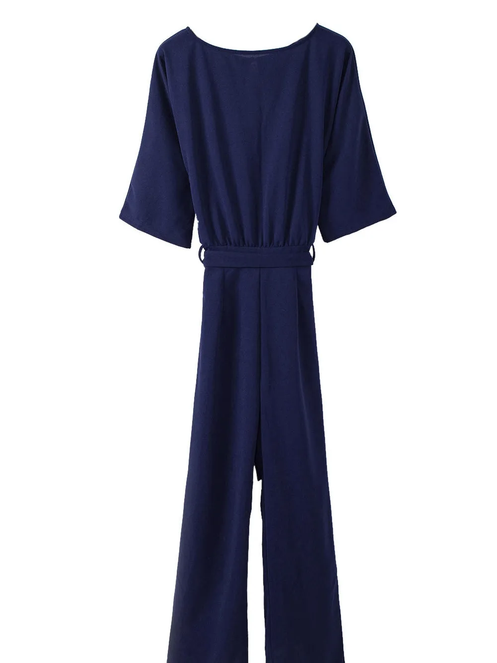 Solid High-necked Long-sleeved Casual Jumpsuit