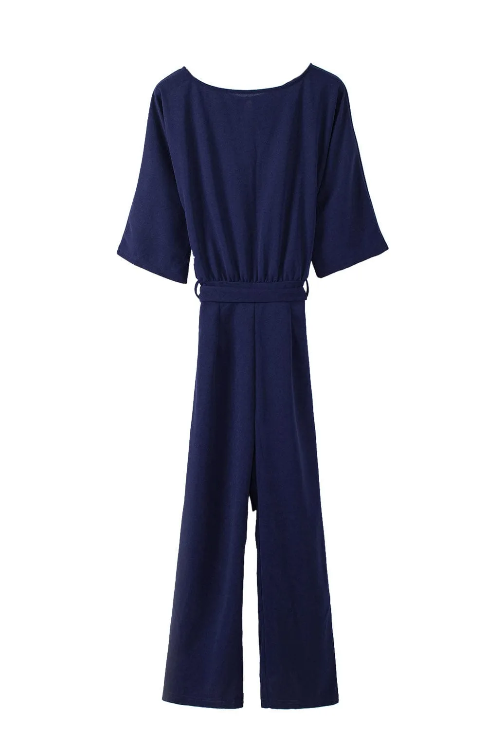 Solid High-necked Long-sleeved Casual Jumpsuit