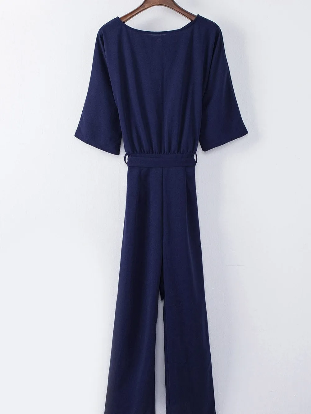 Solid High-necked Long-sleeved Casual Jumpsuit