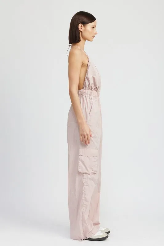 Spaghetti strap cargo jumpsuit