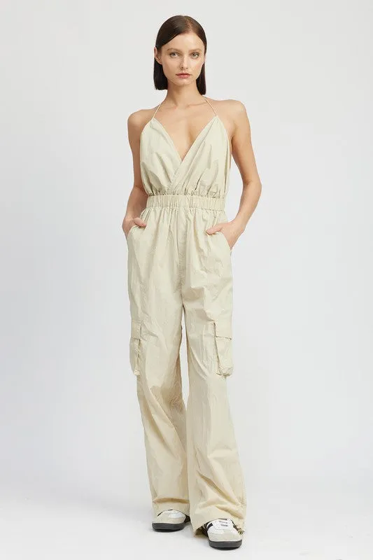 Spaghetti strap cargo jumpsuit