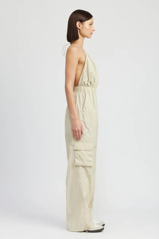 Spaghetti strap cargo jumpsuit