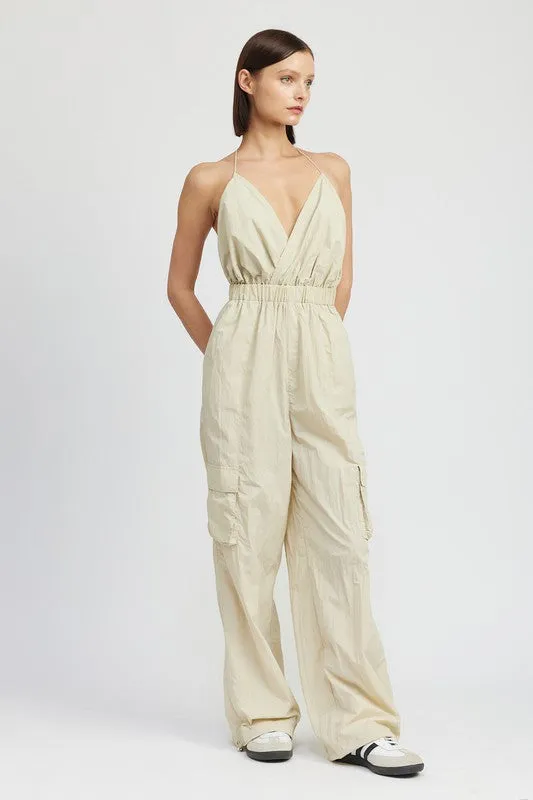 Spaghetti strap cargo jumpsuit