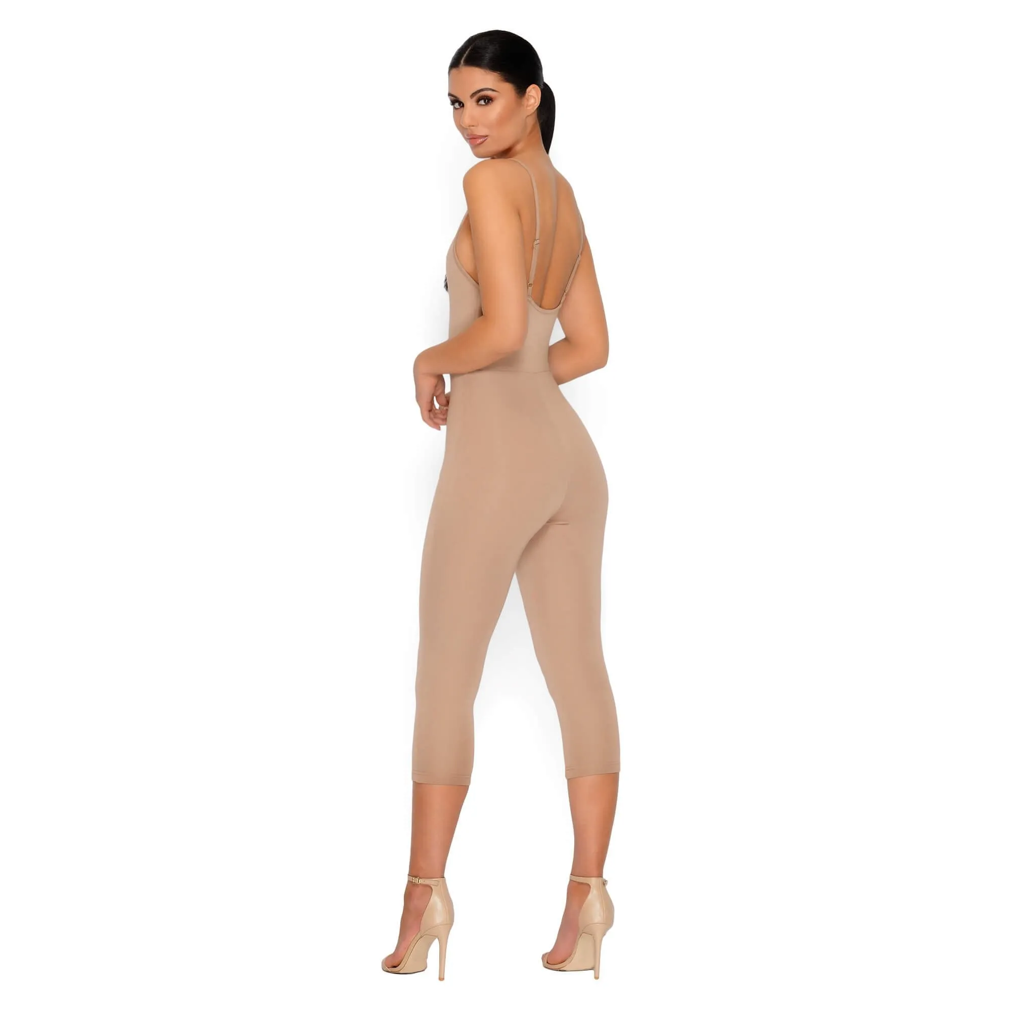 Strap It Together Double Layered Cropped Jumpsuit in Tan