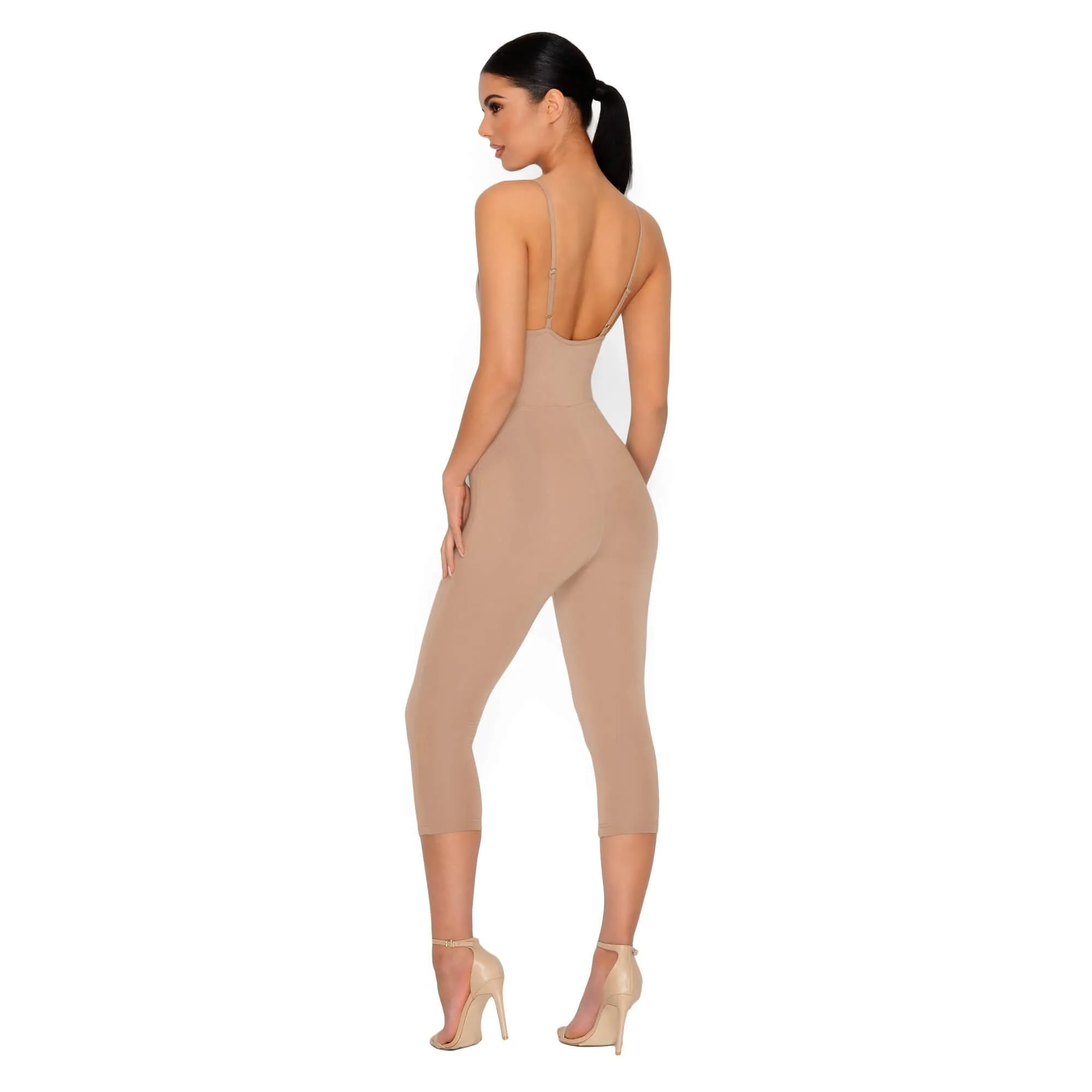 Strap It Together Double Layered Cropped Jumpsuit in Tan