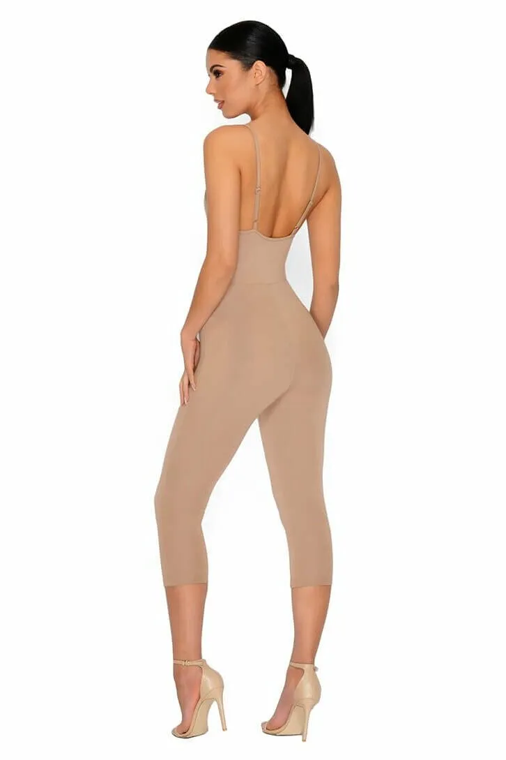 Strap It Together Double Layered Cropped Jumpsuit in Tan