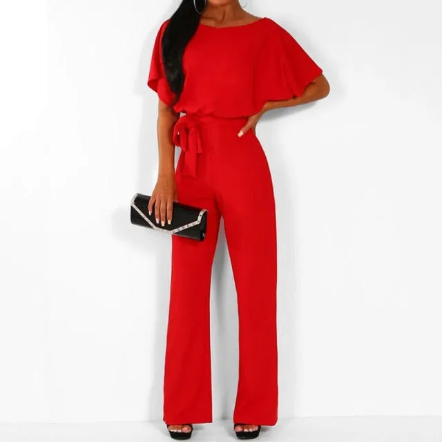 Summer Black Jumpsuit Women Overalls Elegant Long Plus Size Female Jumpsuits Rompers Lace Up Overall For Woman Jumpsuits