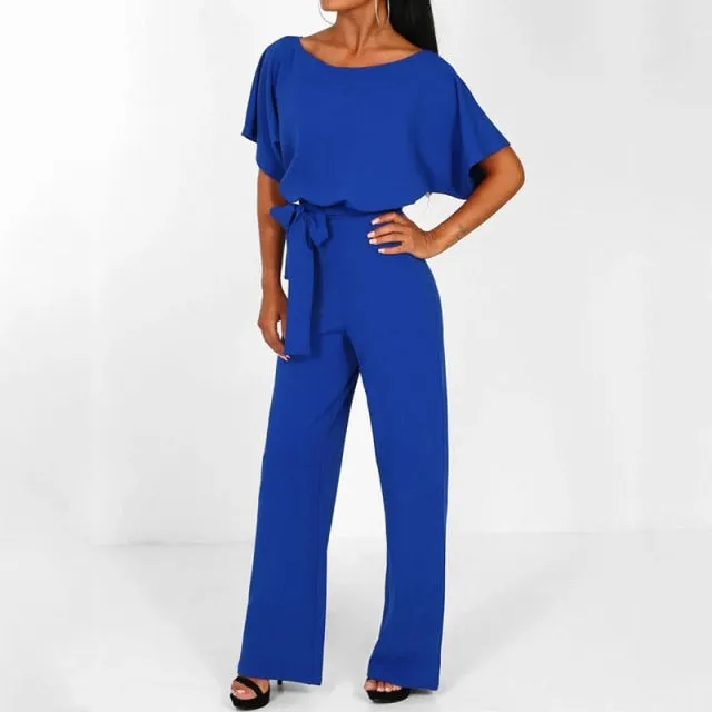 Summer Black Jumpsuit Women Overalls Elegant Long Plus Size Female Jumpsuits Rompers Lace Up Overall For Woman Jumpsuits