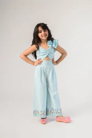 Sward Lush- Thread Embroidered Organic Cotton Jumpsuit For Girls