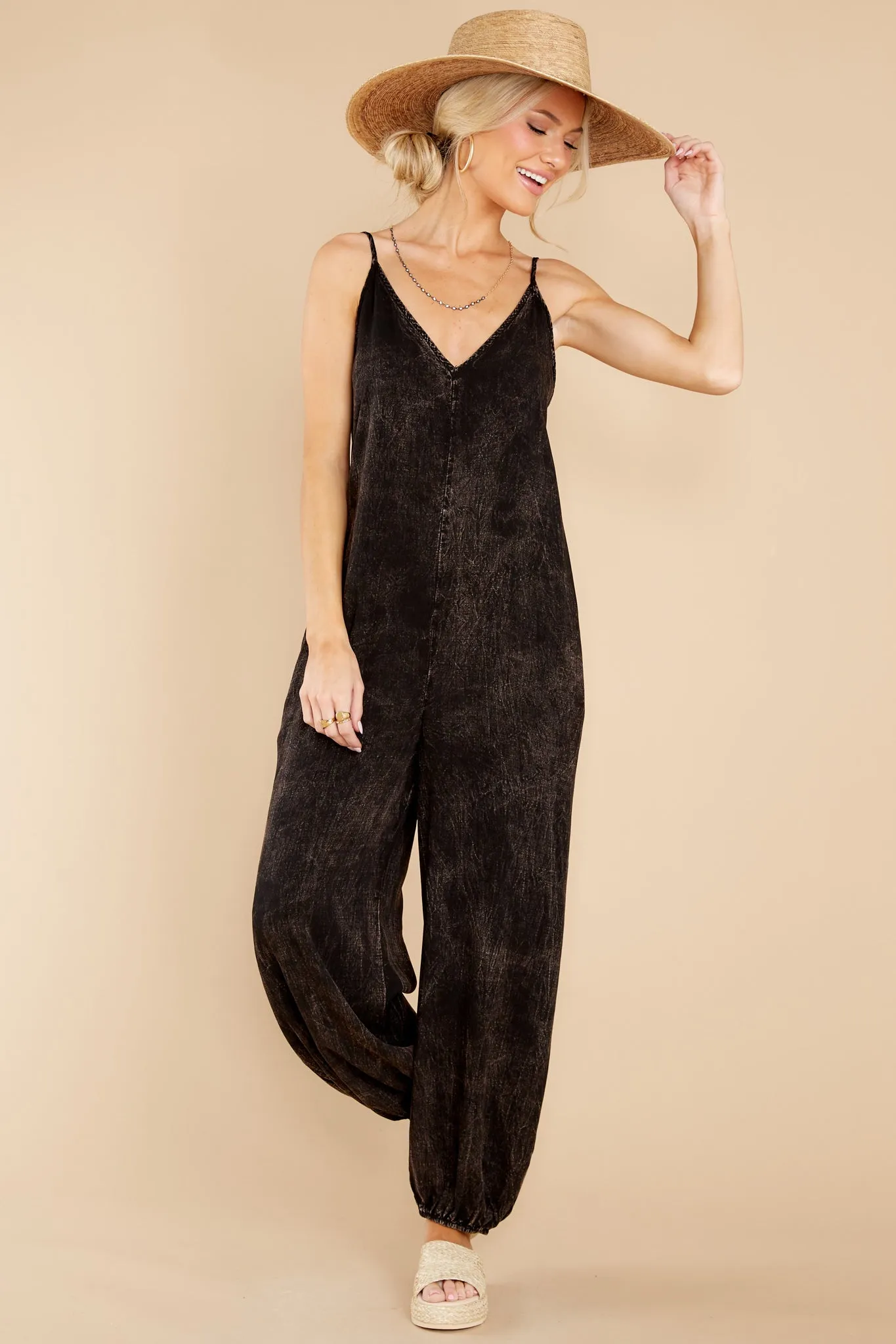 Take It To Go Washed Black Jumpsuit