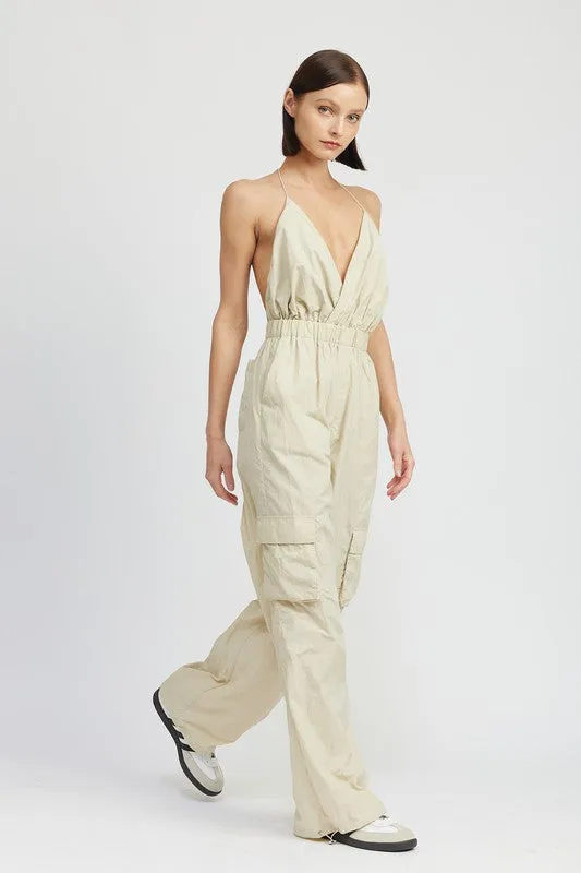 TEEK - SPAGHETTI STRAP CARGO JUMPSUIT