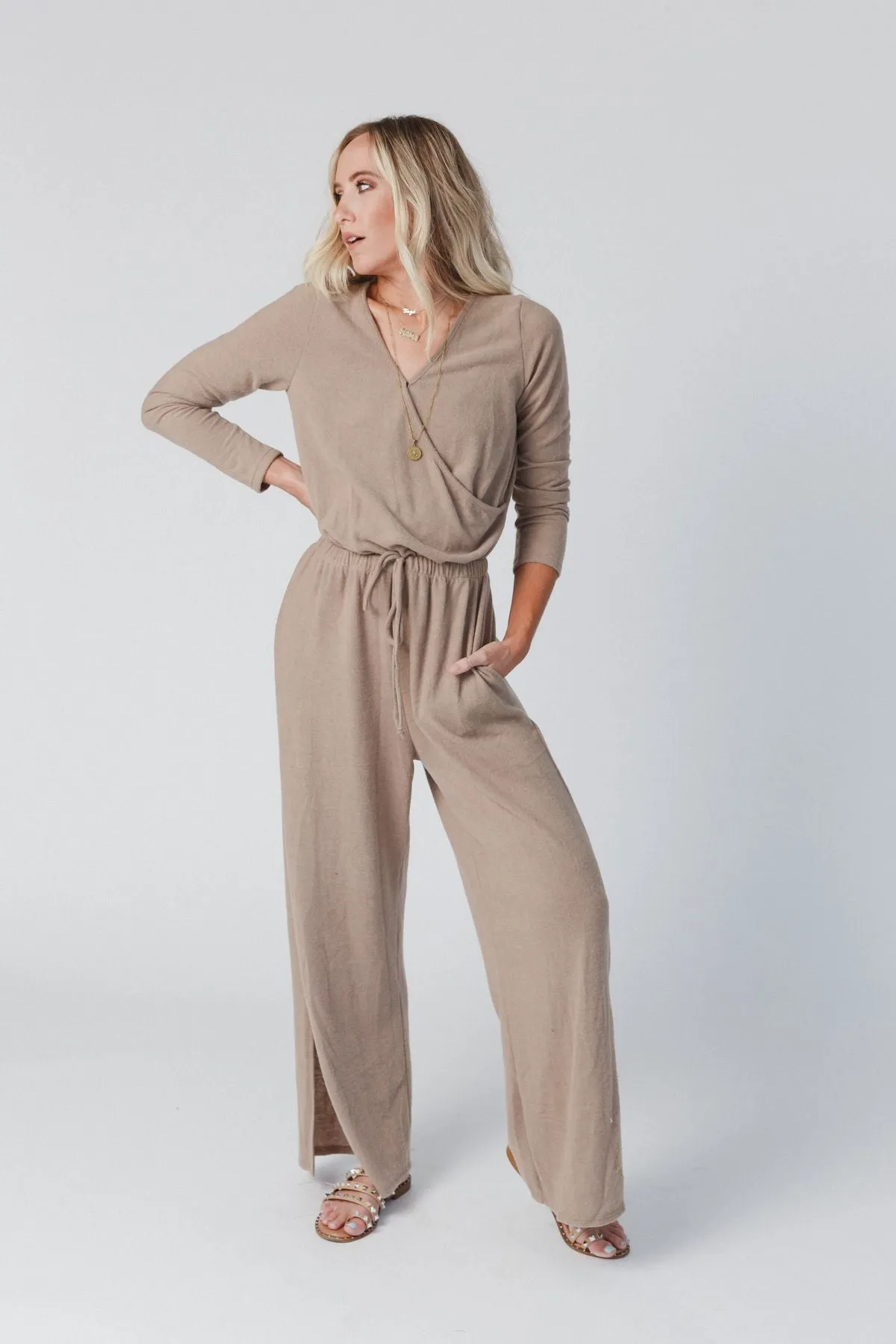 The Nest As It Was Cross Front Jumpsuit - Mocha