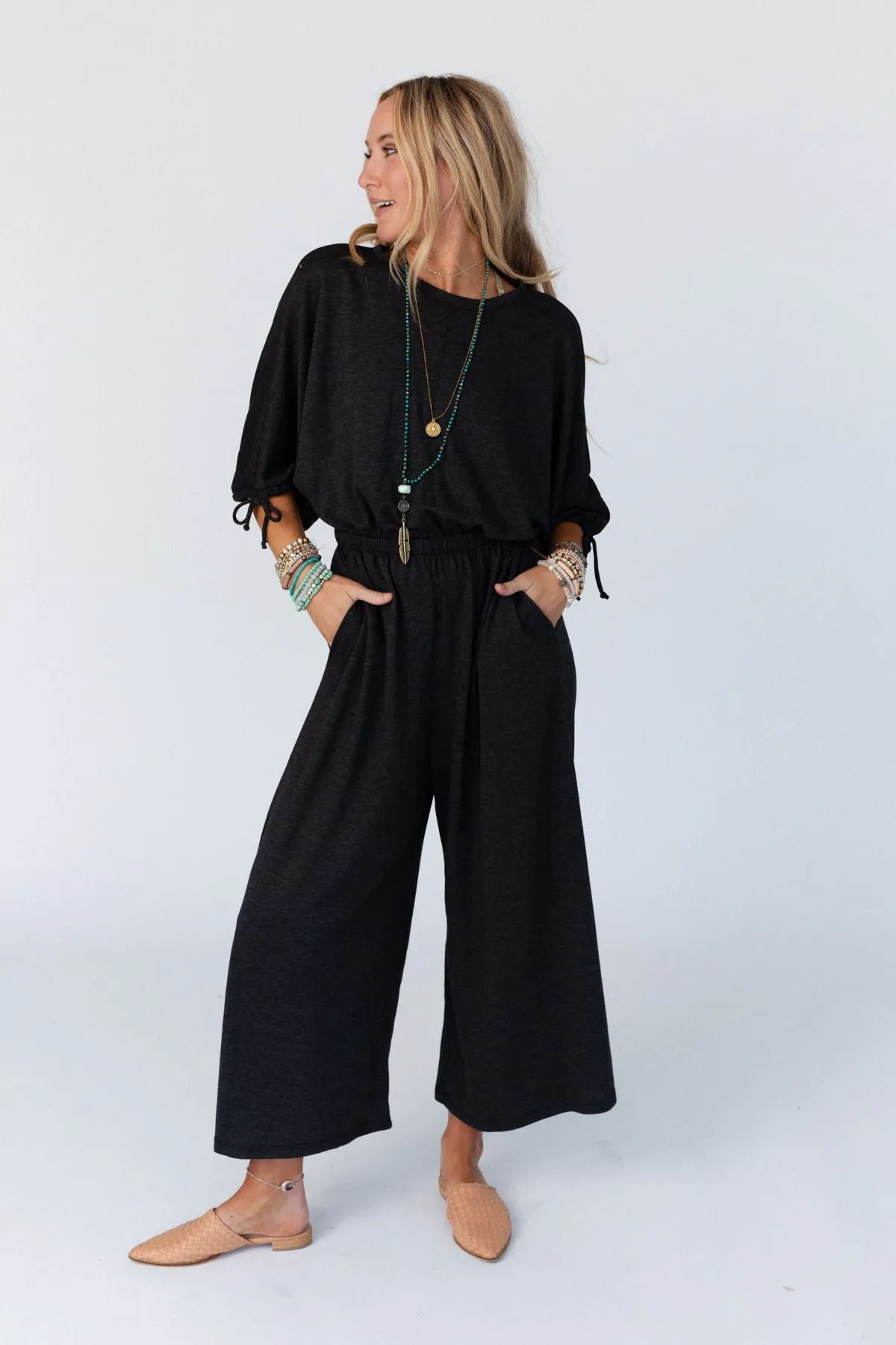 The Nest Carolina Comfy Wide Leg Jumpsuit - Charcoal