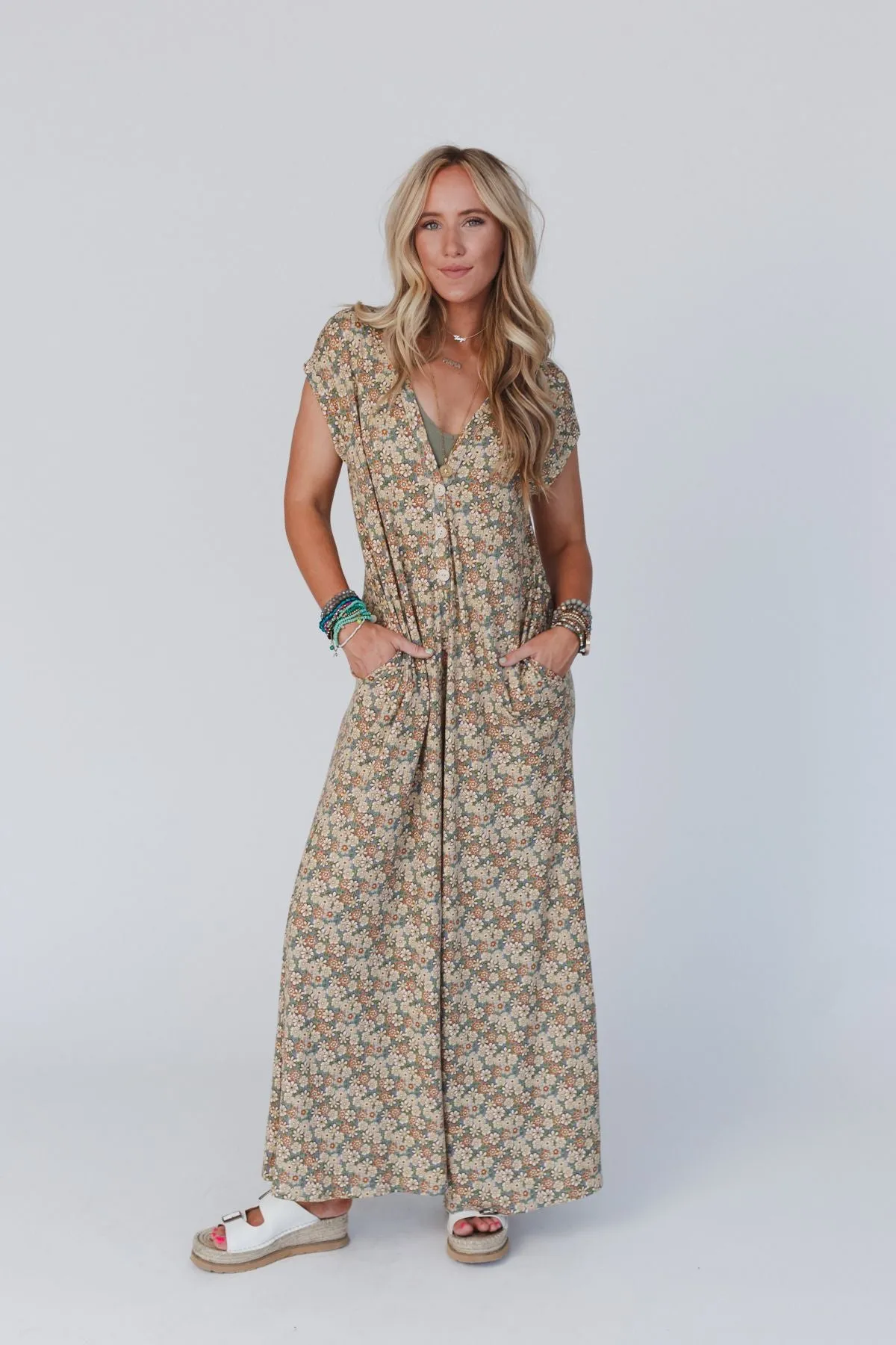 The Nest Daphne Floral Print Jumpsuit - Blue