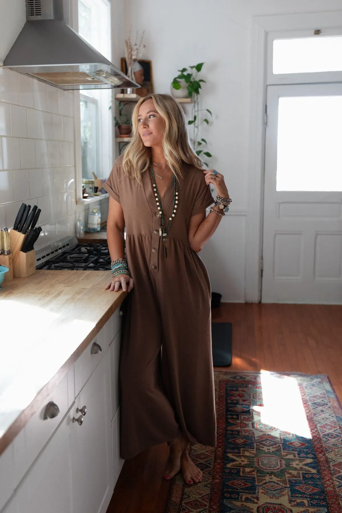 The Nest Sage and Wildflowers Jumpsuit - Mushroom