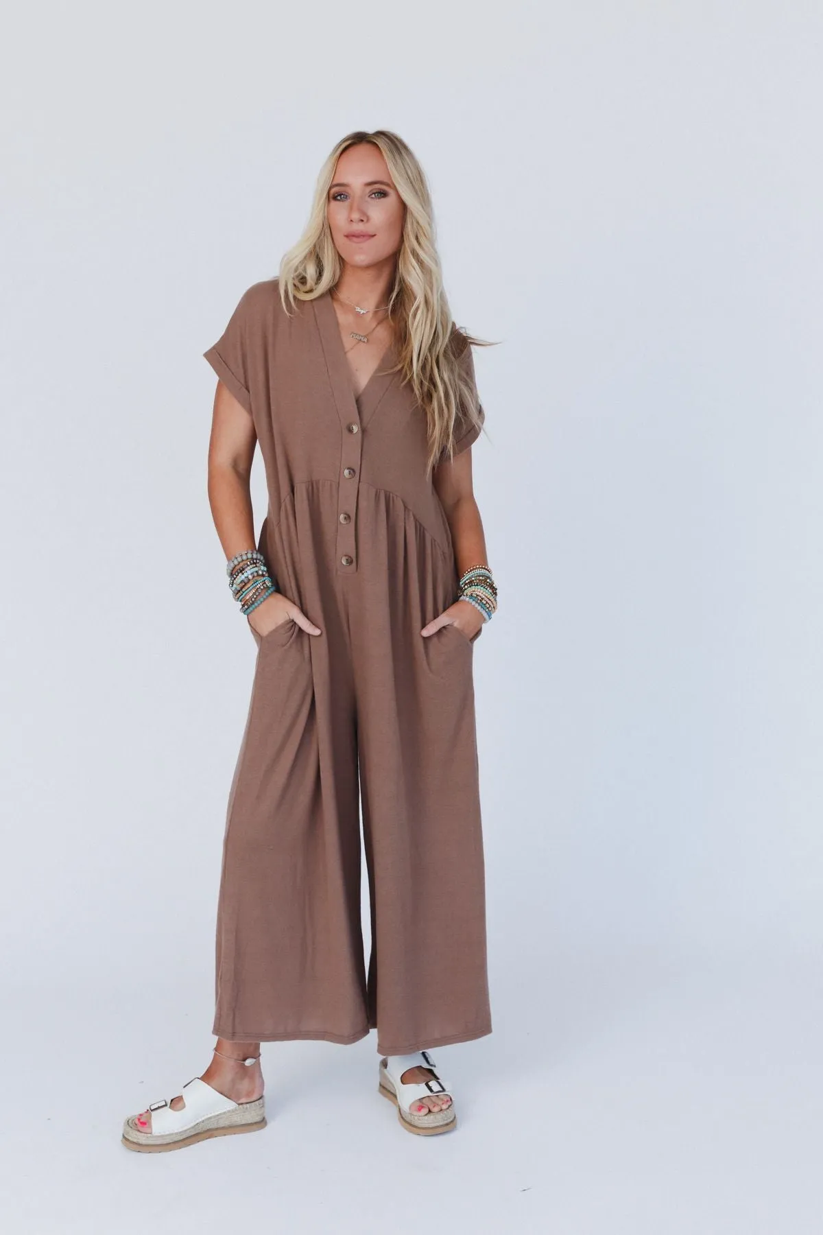 The Nest Sage and Wildflowers Jumpsuit - Mushroom